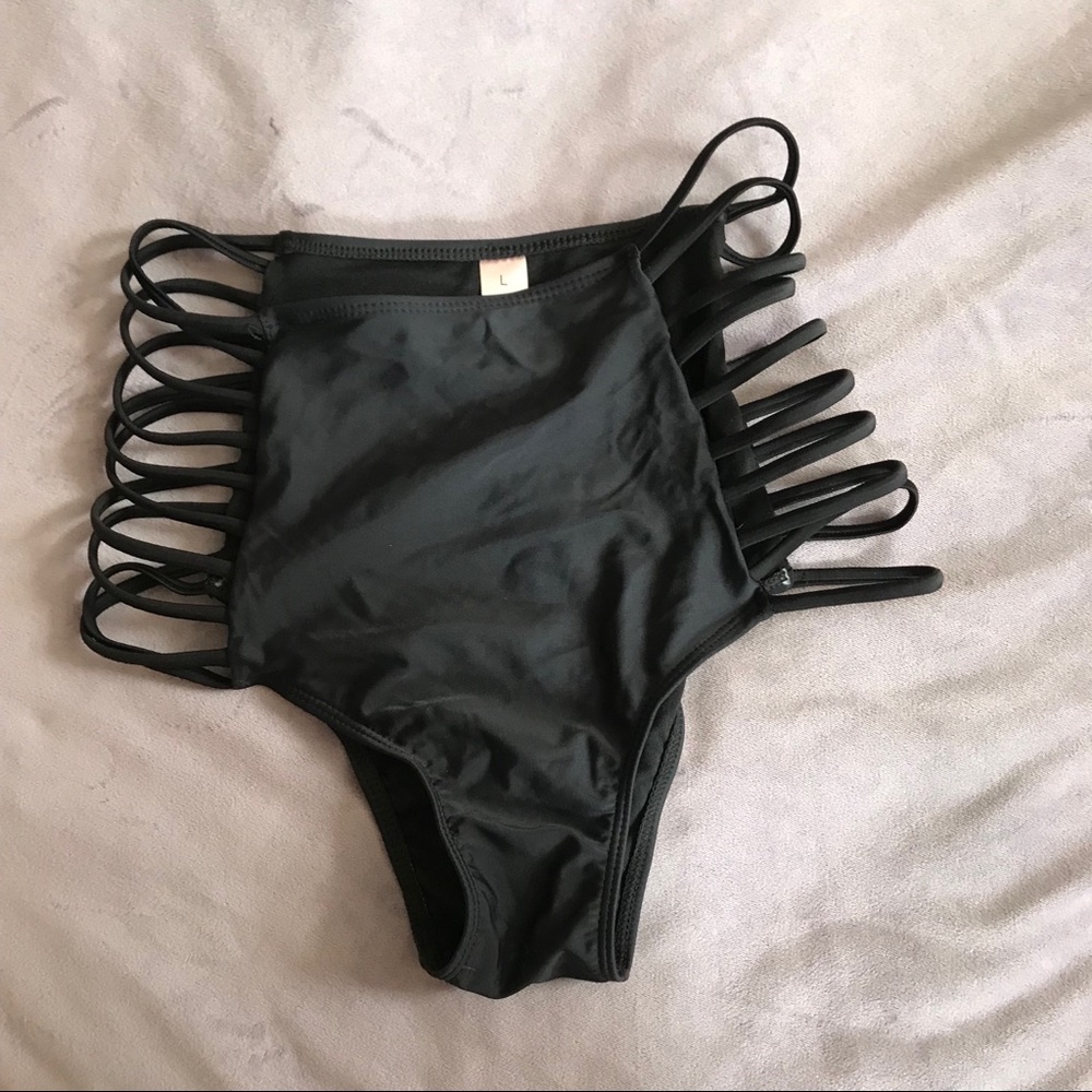 ZAFUL BLACK HIGH WAIST STRETCHY BIKINI BOTTOMS